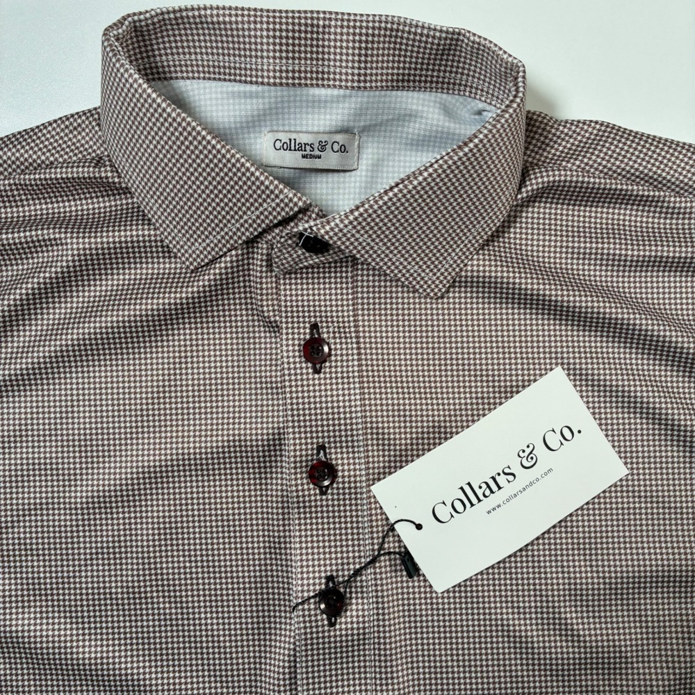 NEW Collars & Co Polo Medium Brown Houndstooth Performance Dress Collar